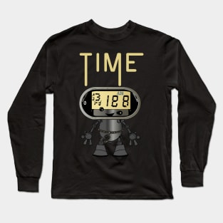 Time Illustration, Funny Surreal Steampunk Alarm Clock Robot Long Sleeve T-Shirt